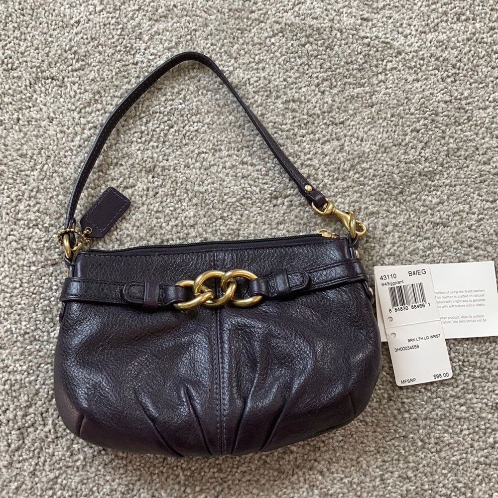 EUC Coach Large Leather Wristlet with Gold Detail